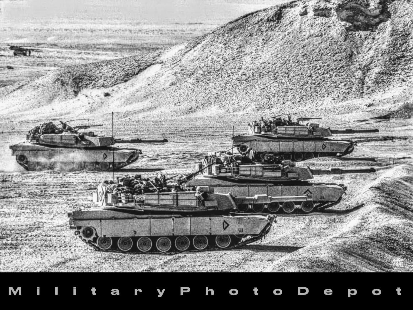 A line up of M1 Abrams during the Gulf War of 1990-91. In the