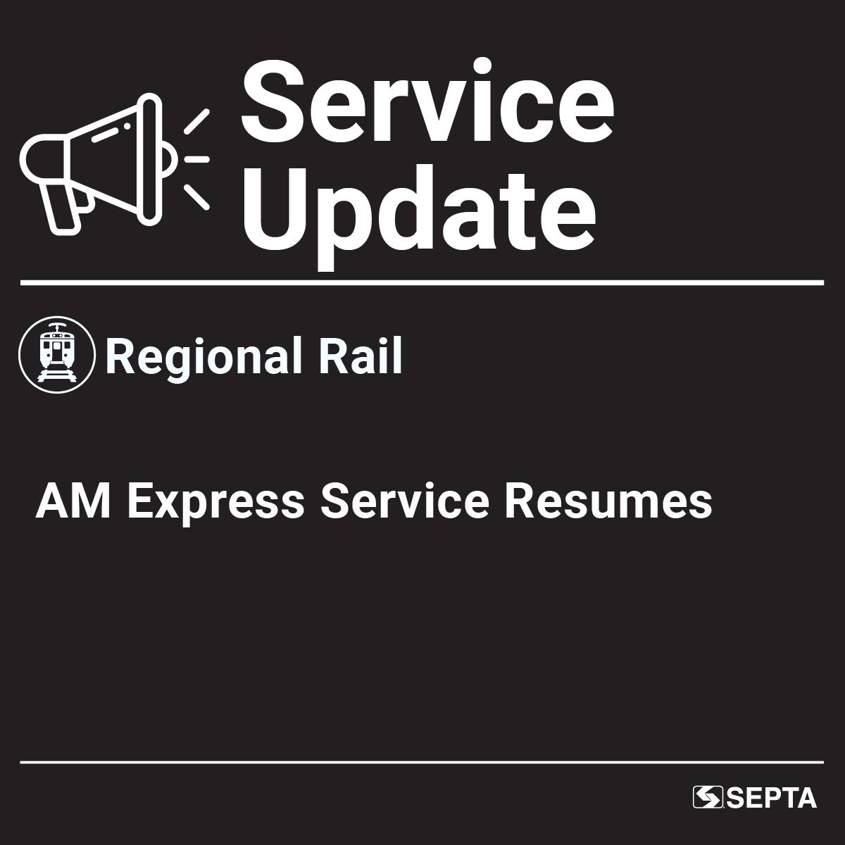 📢 All Regional Rail Lines are returning to regularly scheduled service ...