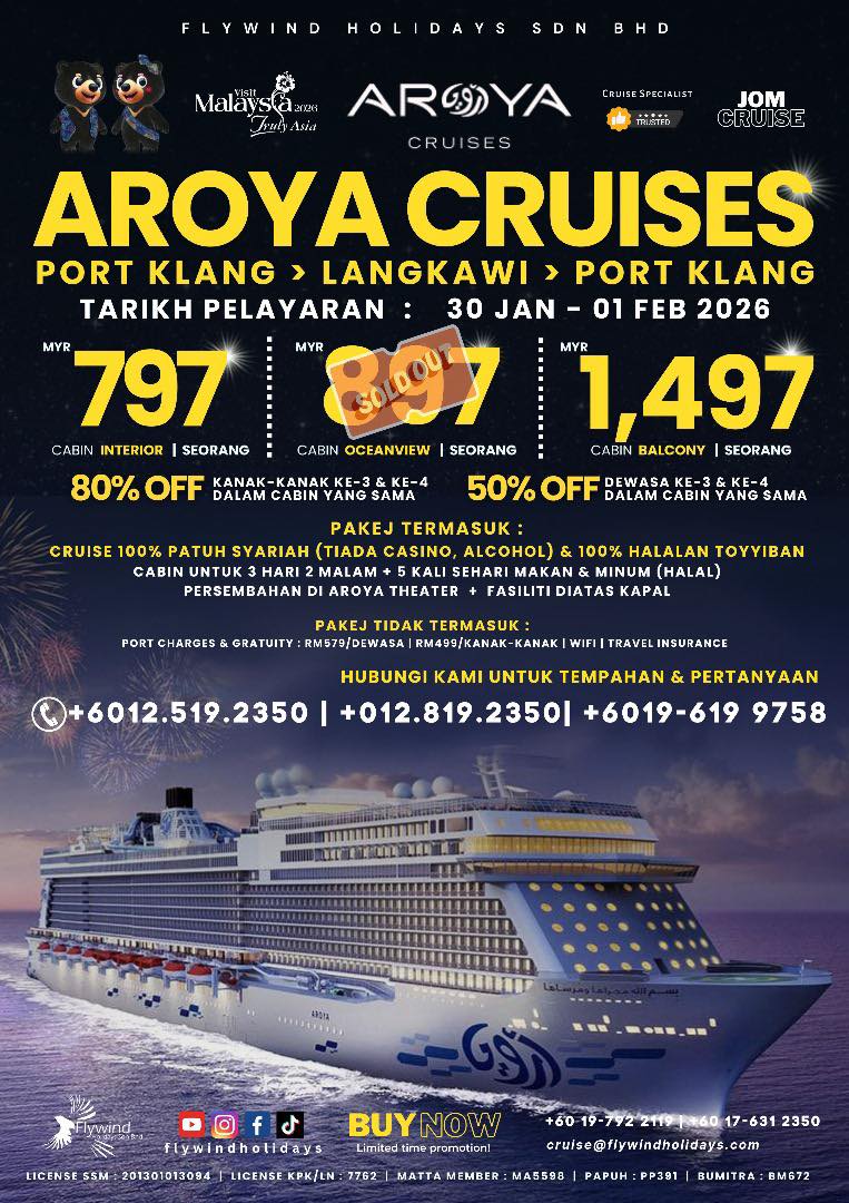 📣 LAST CALL PELAYARAN ISTIMEWA... - Flywind Holidays Sdn Bhd | Facebook