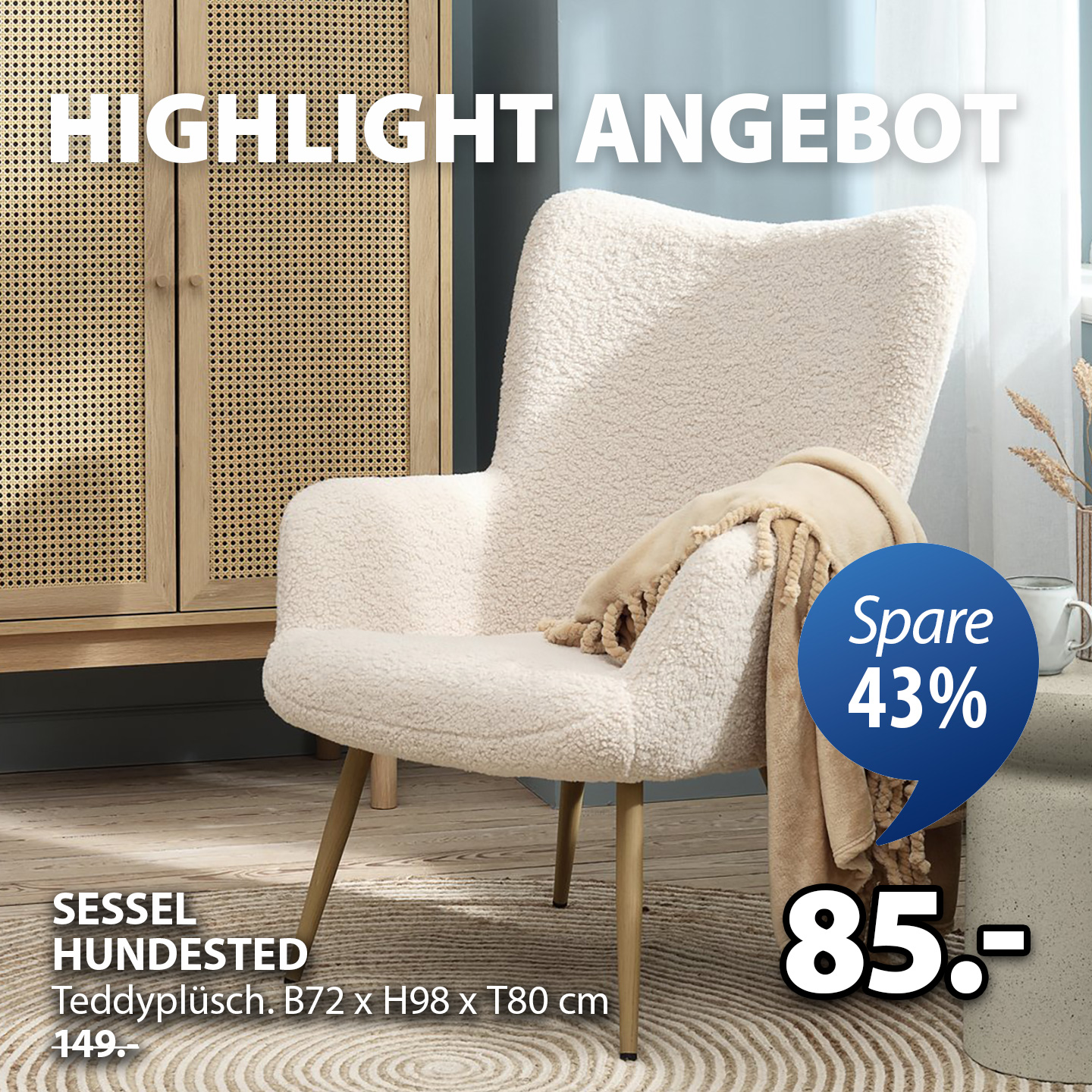 Cosy vibes incoming ✨ Unser Teddyplüsch Sessel HUNDESTED in Off-White wartet auf dich – und das zum Spitzenpreis! 🛋️🤍 https://jy.sk/Sessel_HUNDESTED