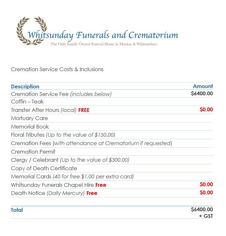 Whitsunday Funerals & Crematorium - If you saw $6400 + GST advertised ...