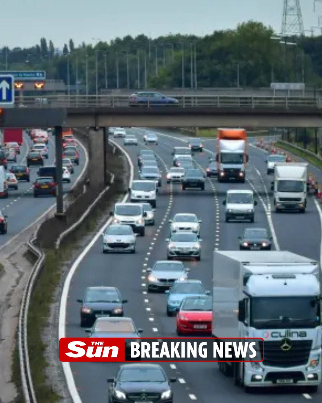 The Sun - Major motorway closed after lorry overturns and dumps fuel ...