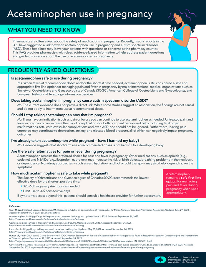 Learn how to counsel patients on acetaminophen use during pregnancy. https://ow.ly/pNKa50XNLuh #forpharmacy