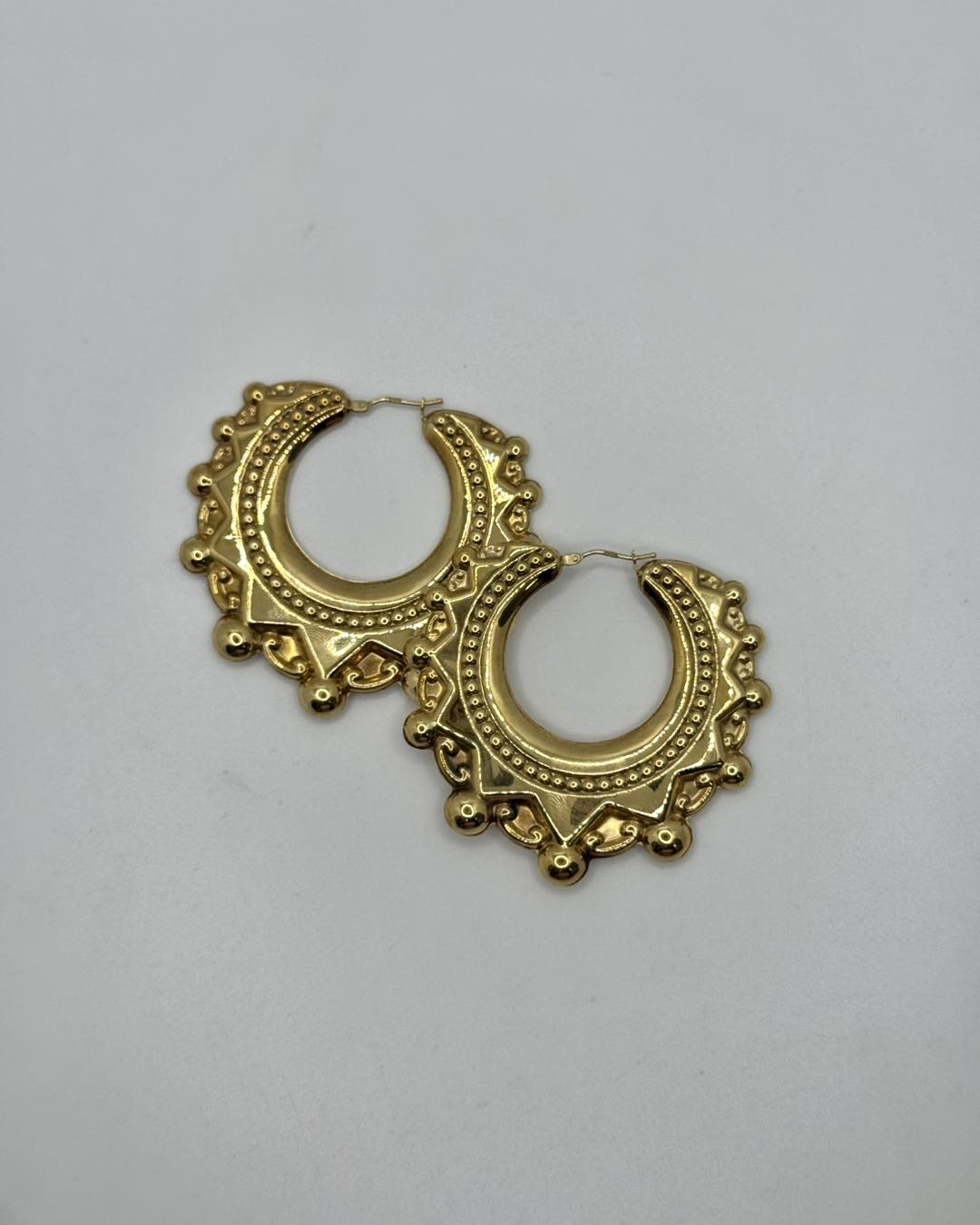 Large Victorian 9ct Gold Filled Spiked Gypsy Creole Hoop Earrings - Gold Filled 2 thumbnail image