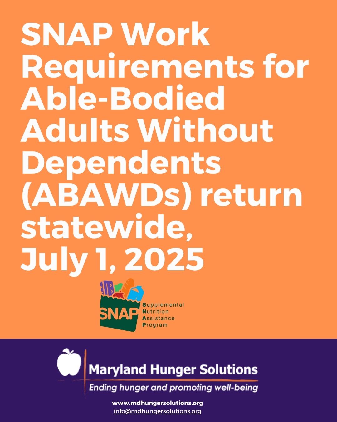 SNAP Work Requirements for... - Maryland Hunger Solutions | Facebook