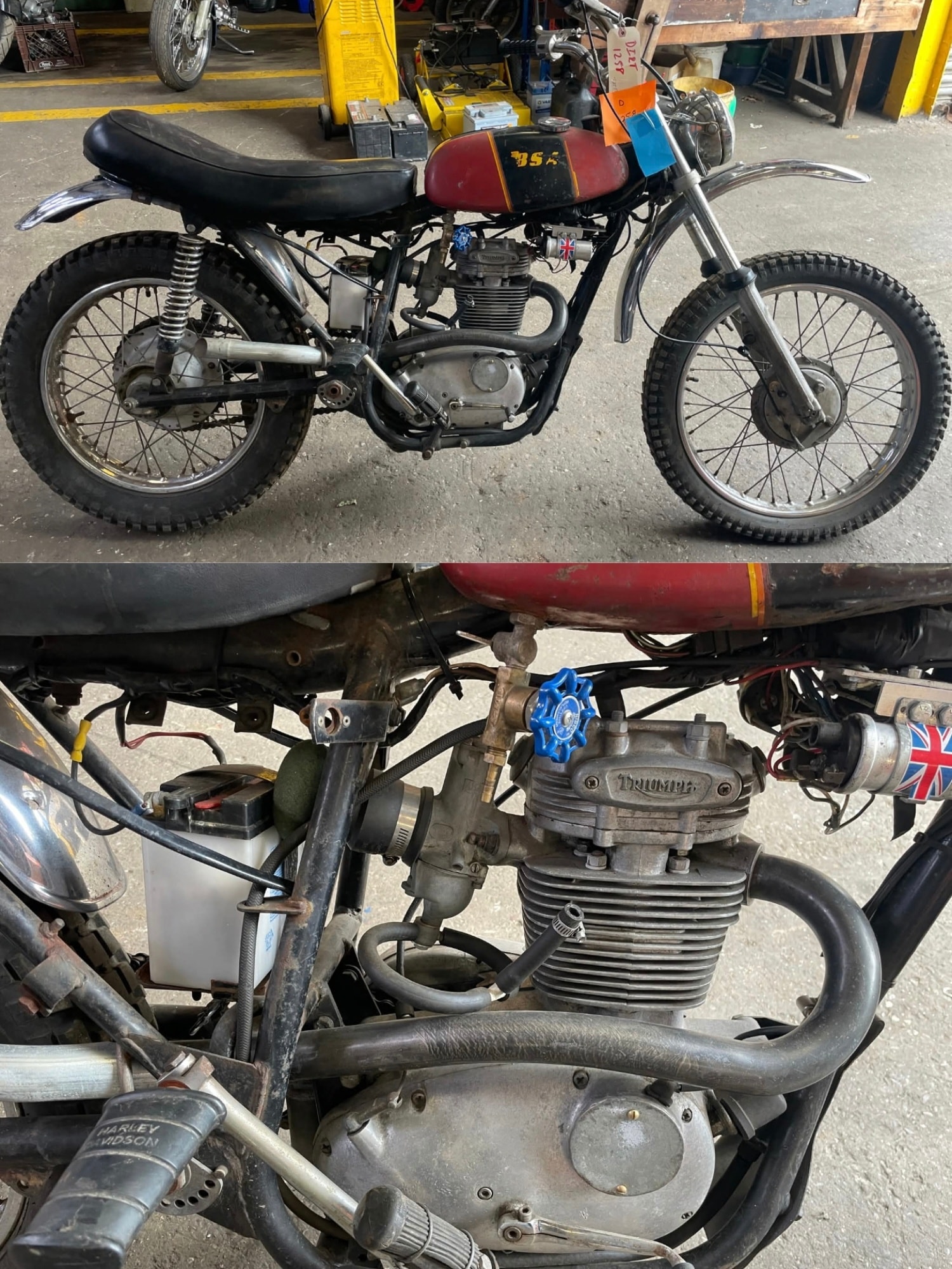 【レア希少】TRIUMPH T25　オリジナルタンク　英車　BSA 当時物 1971-Triumph-250cc-T250T-Barn-Find-Project. Has a BSA(B25)Tank on