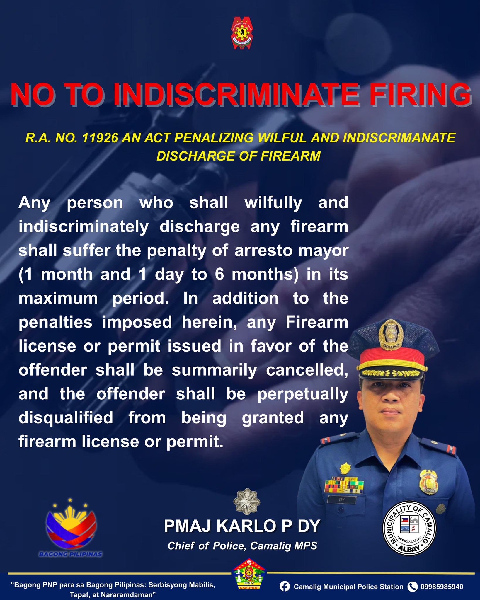 Camalig - NO TO INDISCRIMINATE FIRING R.A. NO. 11926 AN ACT PENALIZING ...