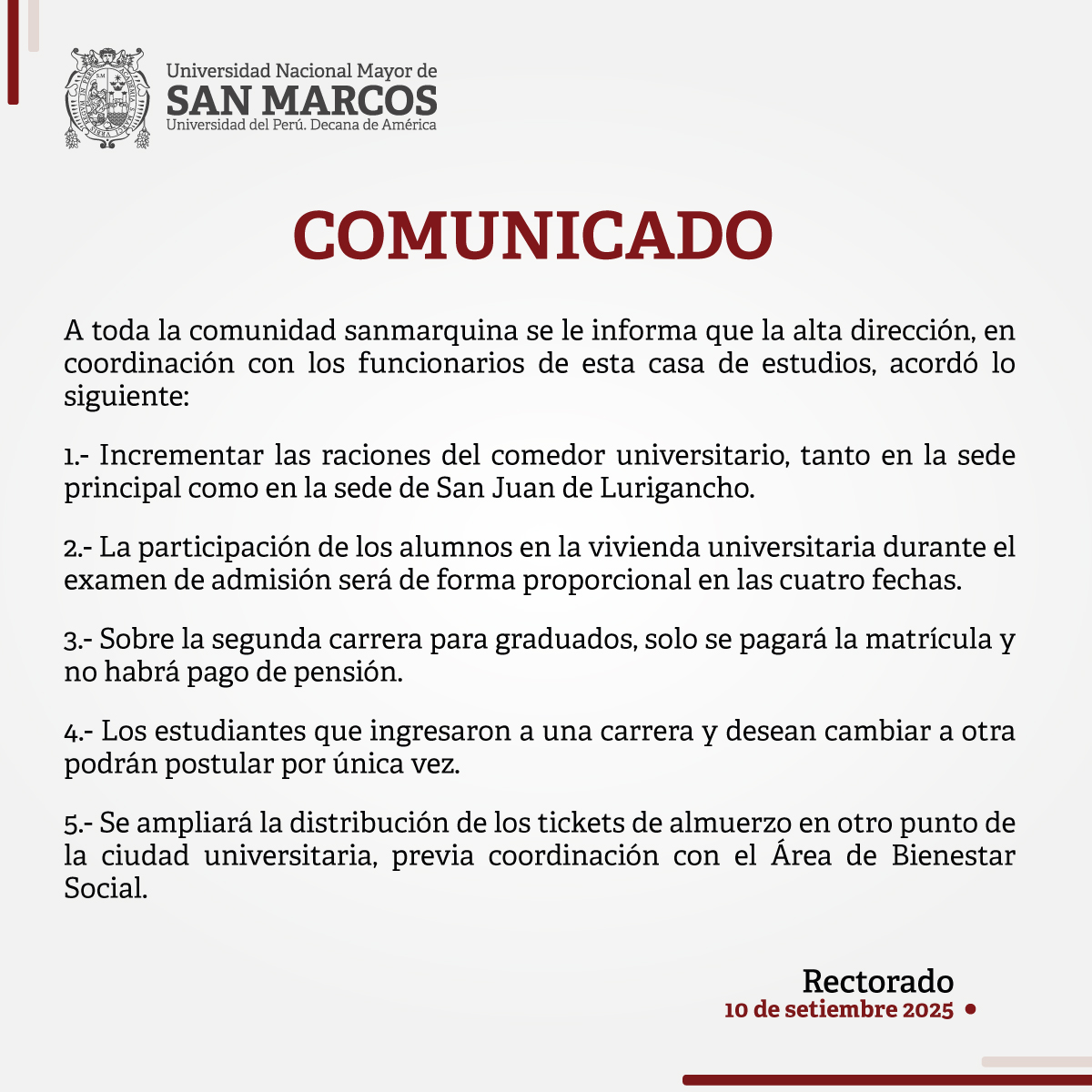 Universidad - 📢 COMUNICADO La Universidad Nacional Mayor de San Marcos ...