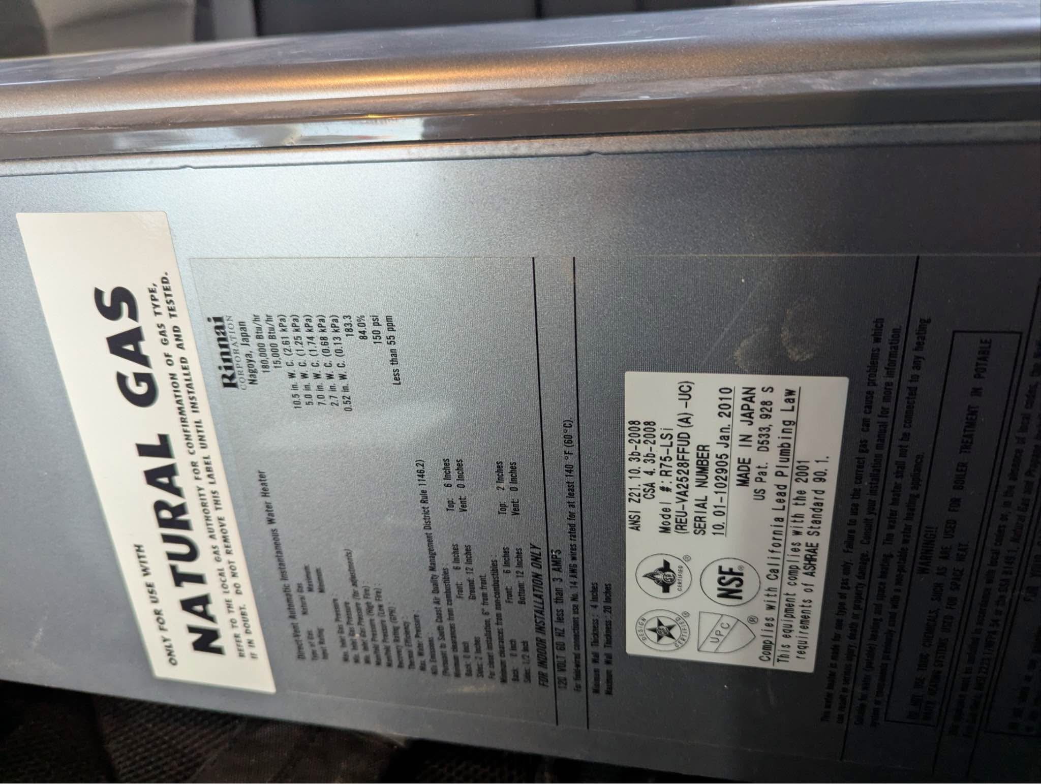 Rinnai Tankless Water Heater – R75LSi – Natural Gas - Space Heaters ...