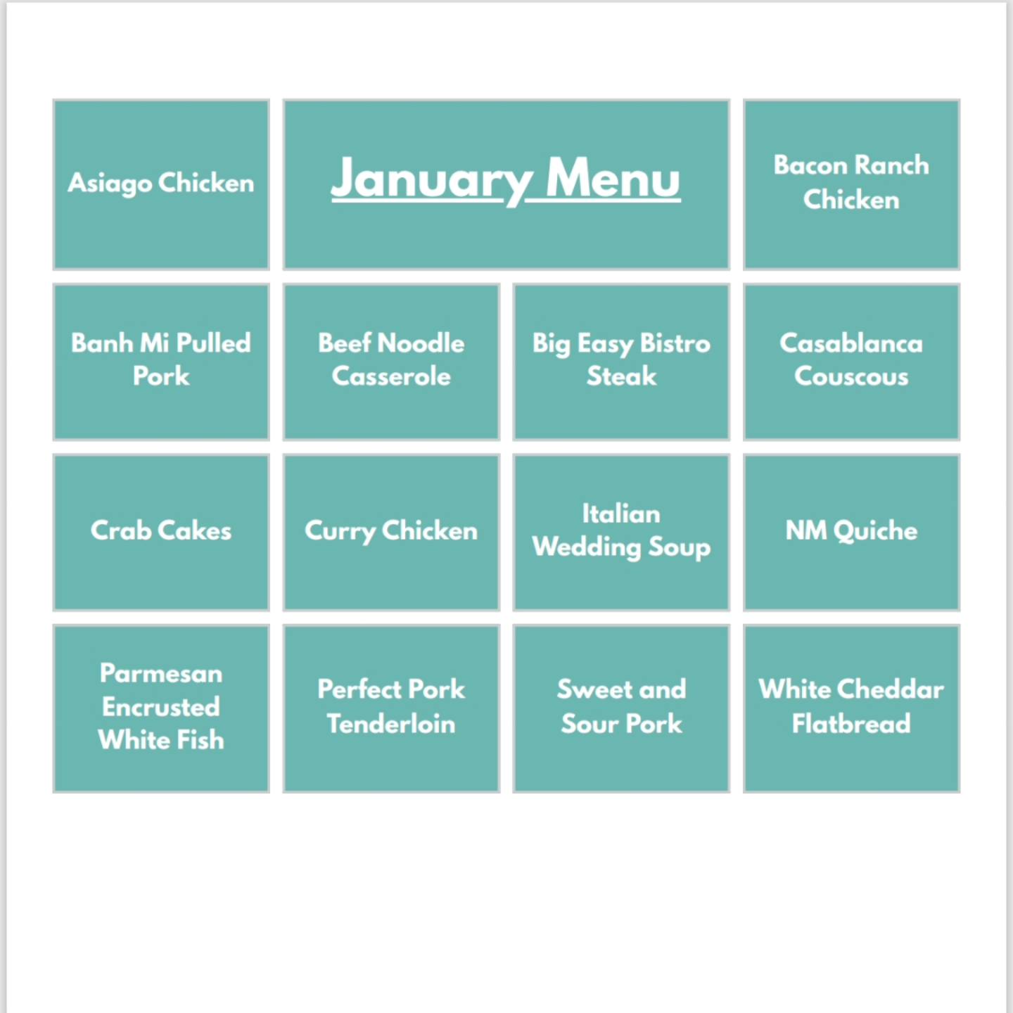 Time - This is the last week for our January menu. There are plenty of ...