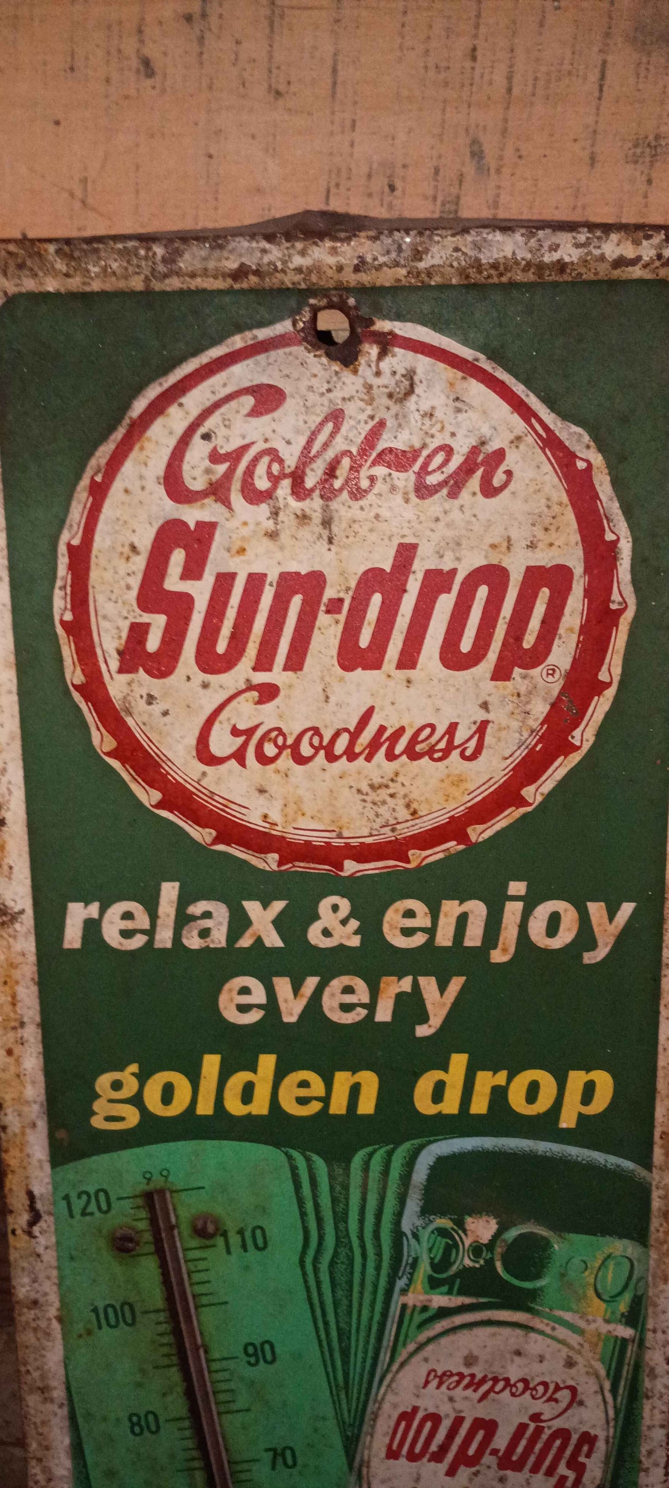 Sun drop golden goodness metal sign and thermometer - Outdoor ...