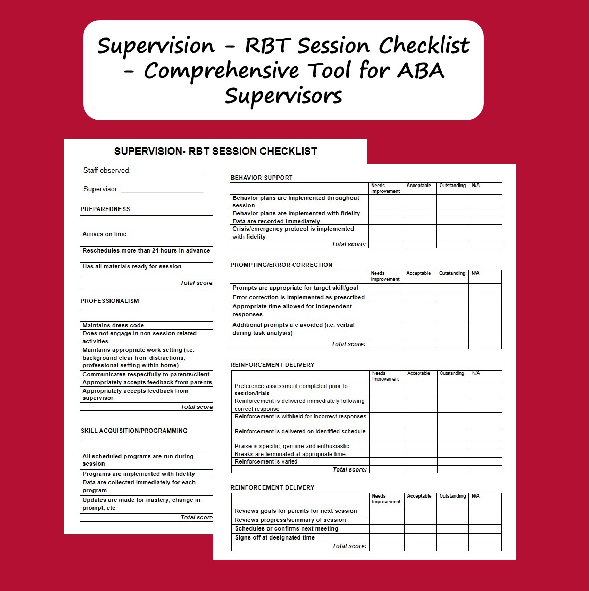 Special Education Community | Supervision - RBT Session Checklist ...