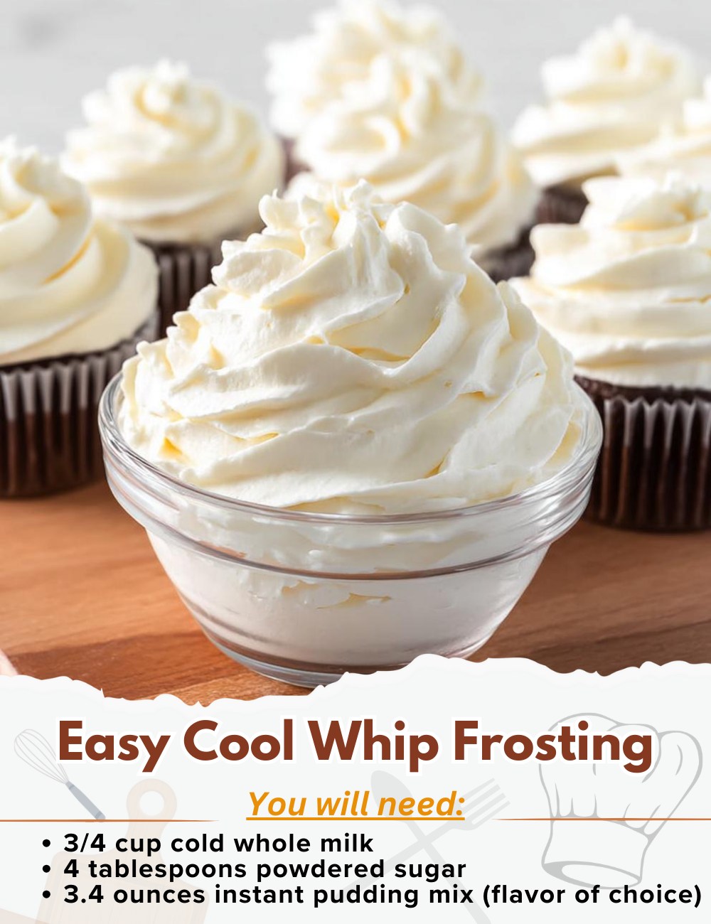 Yummy - Easy Cool Whip Frosting Ingredients: - 3/4 cup cold whole milk ...