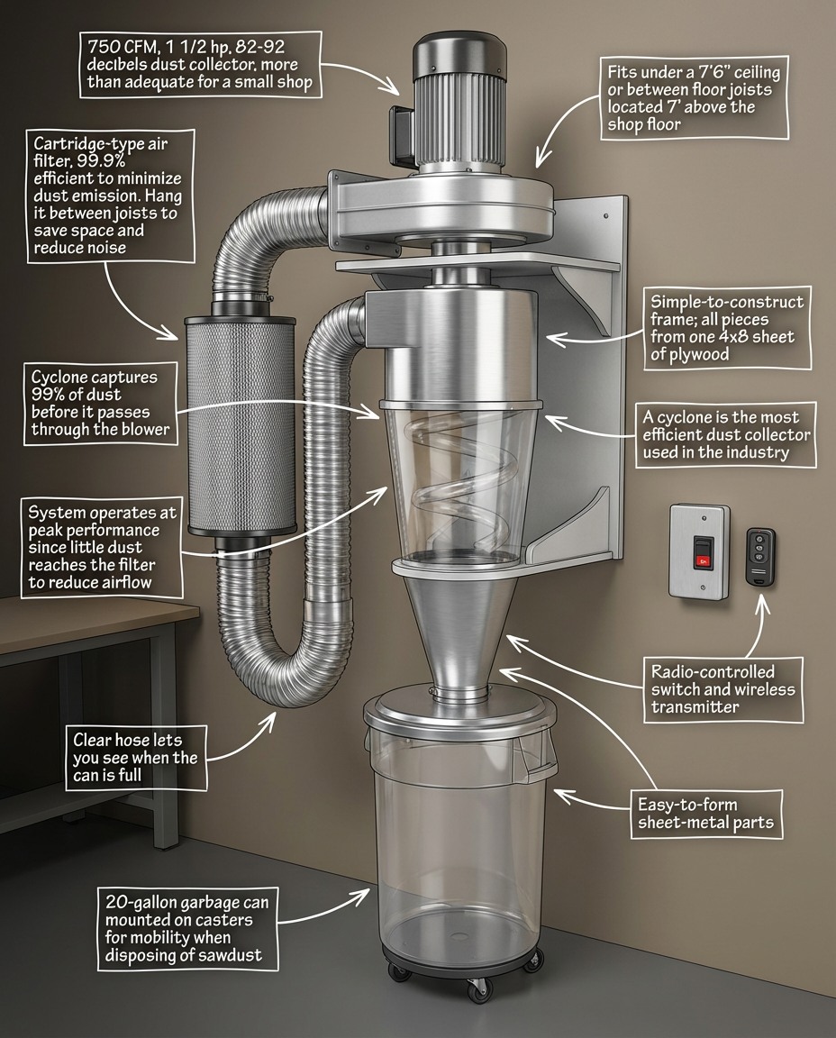 Motor - A detailed diagram showcasing a custom-built cyclone dust ...