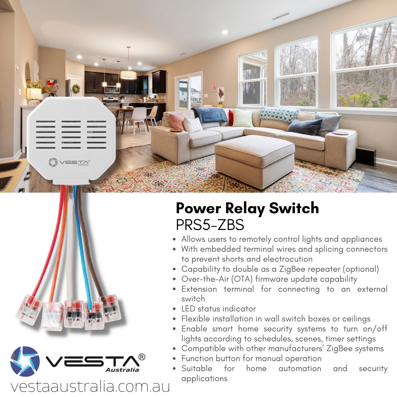Vesta - PRS5-ZBS is a ZigBee Power Relay Switch, allowing users to ...