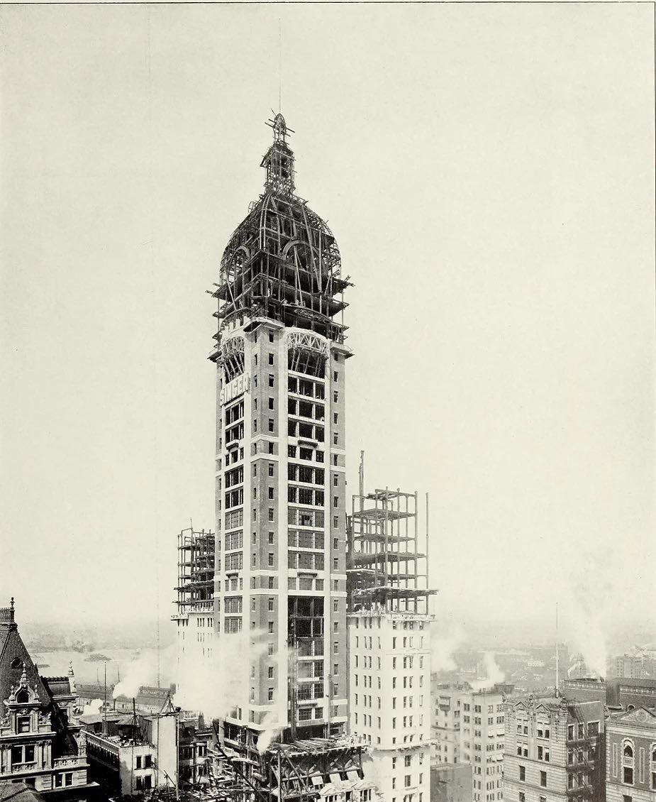 New - The Singer Building in New York City under construction in 1907 ...