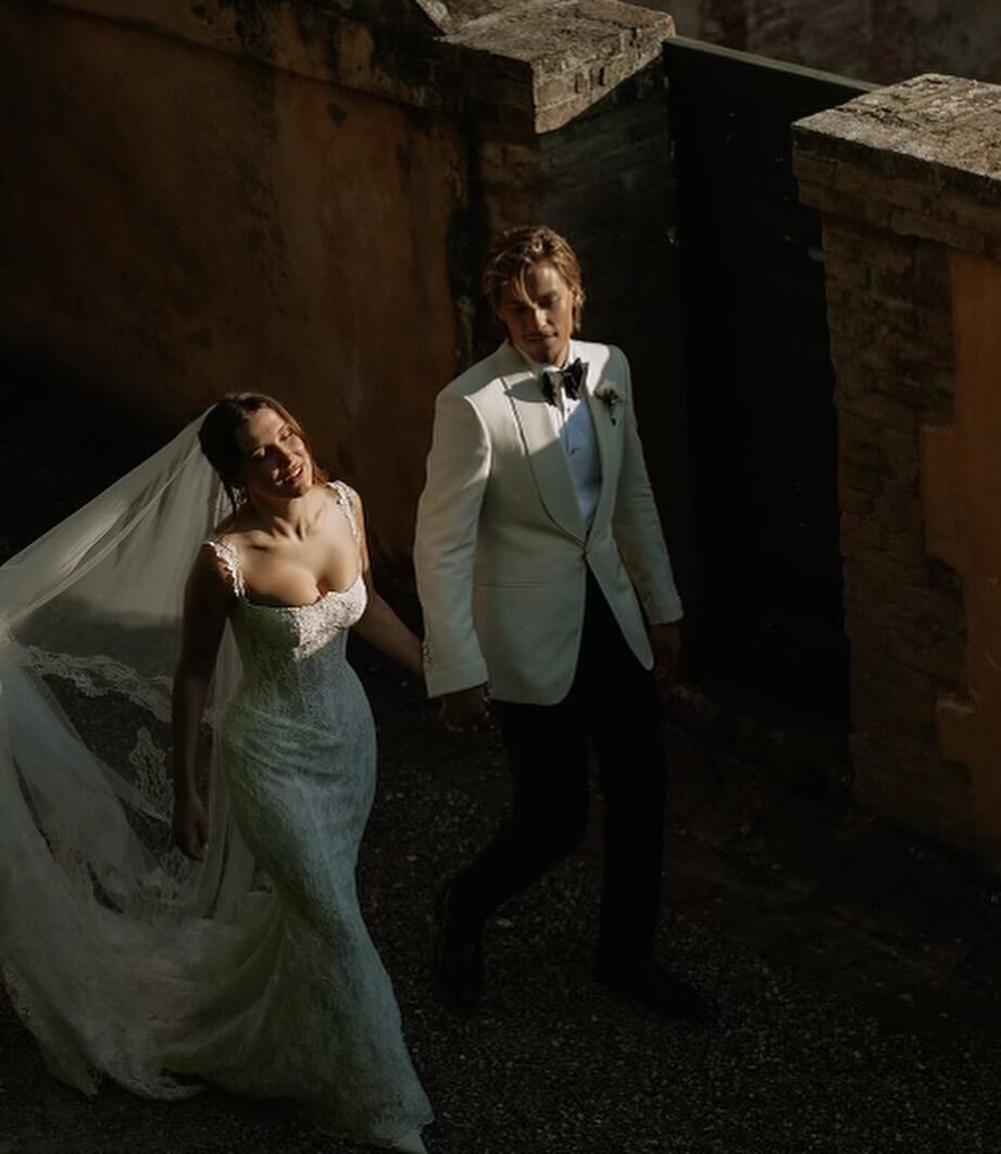 galia lahav wedding dress millie bobby brown Four Looks, One Fairytale Wedding 💍✨ stunned in Lahav, Valentino, Oscar de la Renta, and Vivienne Westwood across her Tuscany wedding while Jake kept it classic in Chain Detail High neck material:rayon Size:MD BLACK