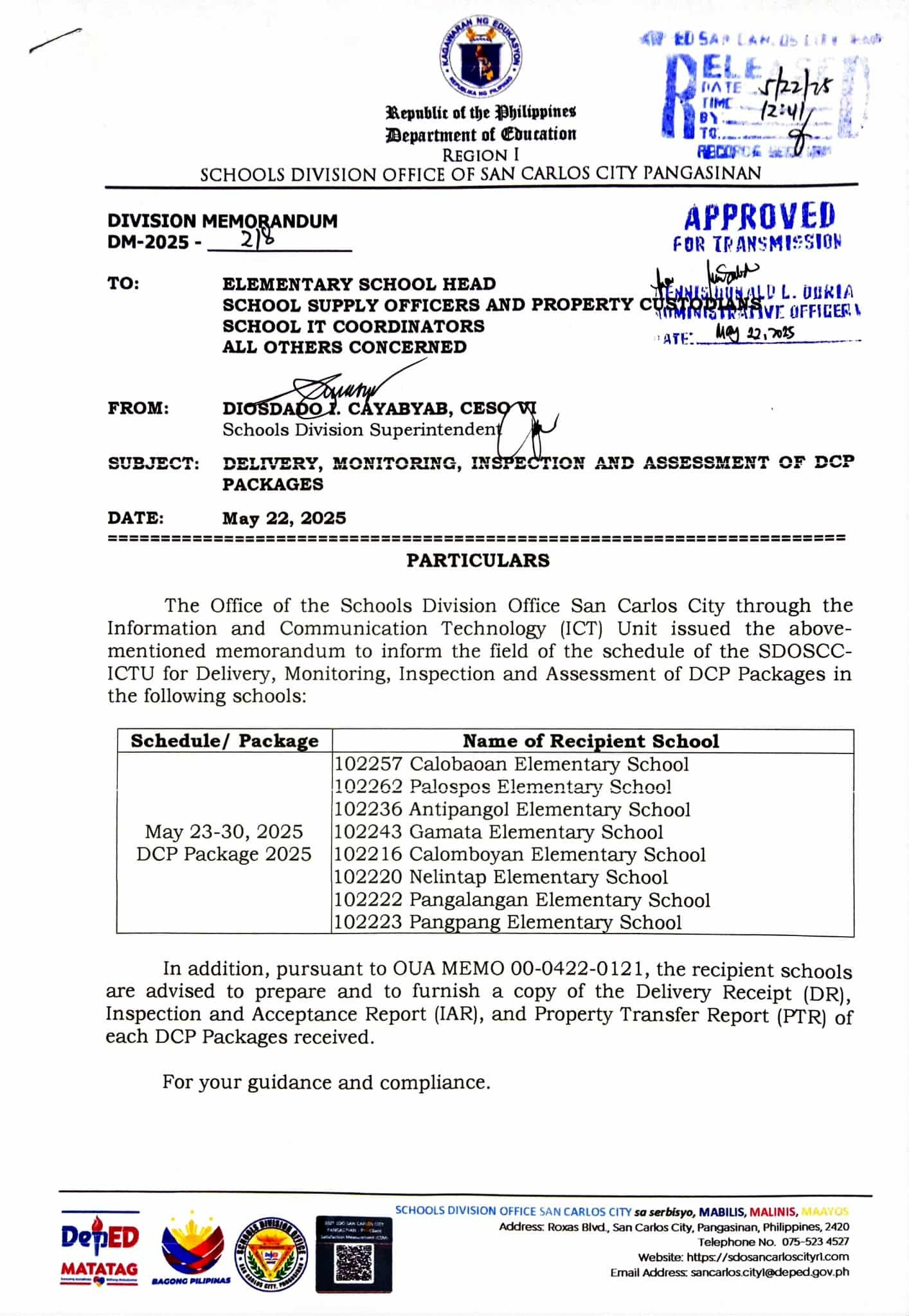 DM-2025-218 Delivery, Monitoring, Inspection and Assessment of DCP ...