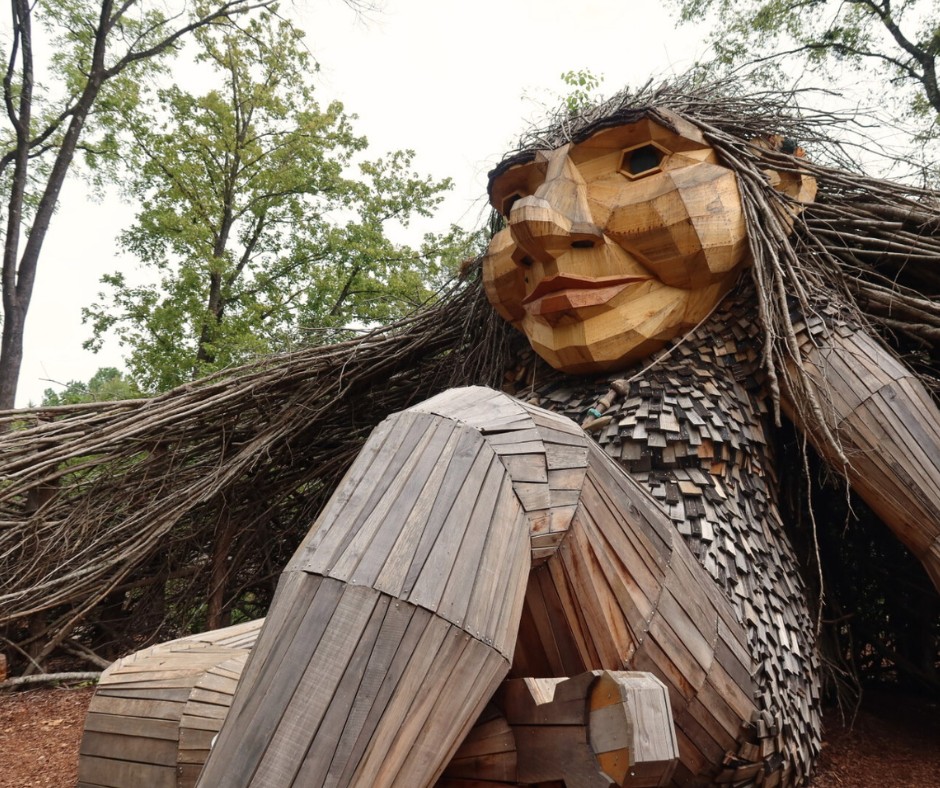 Thomas Dambo's Zelda sculpture at Huntsville Botanical Gardens