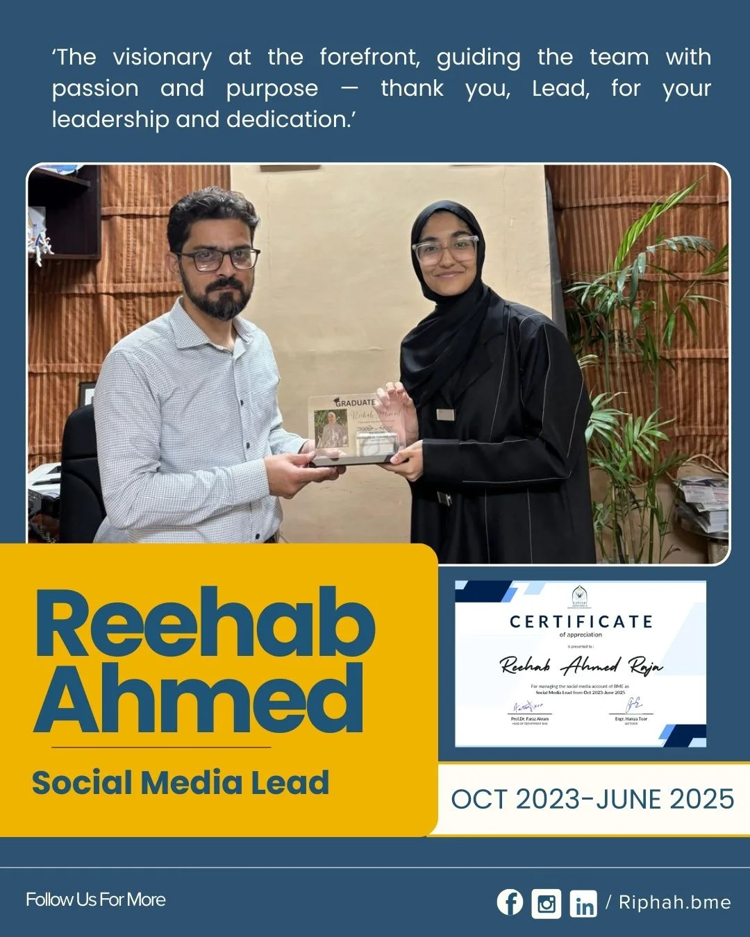 Department of Biomedical Engineering - Riphah Intl. University | Islamabad