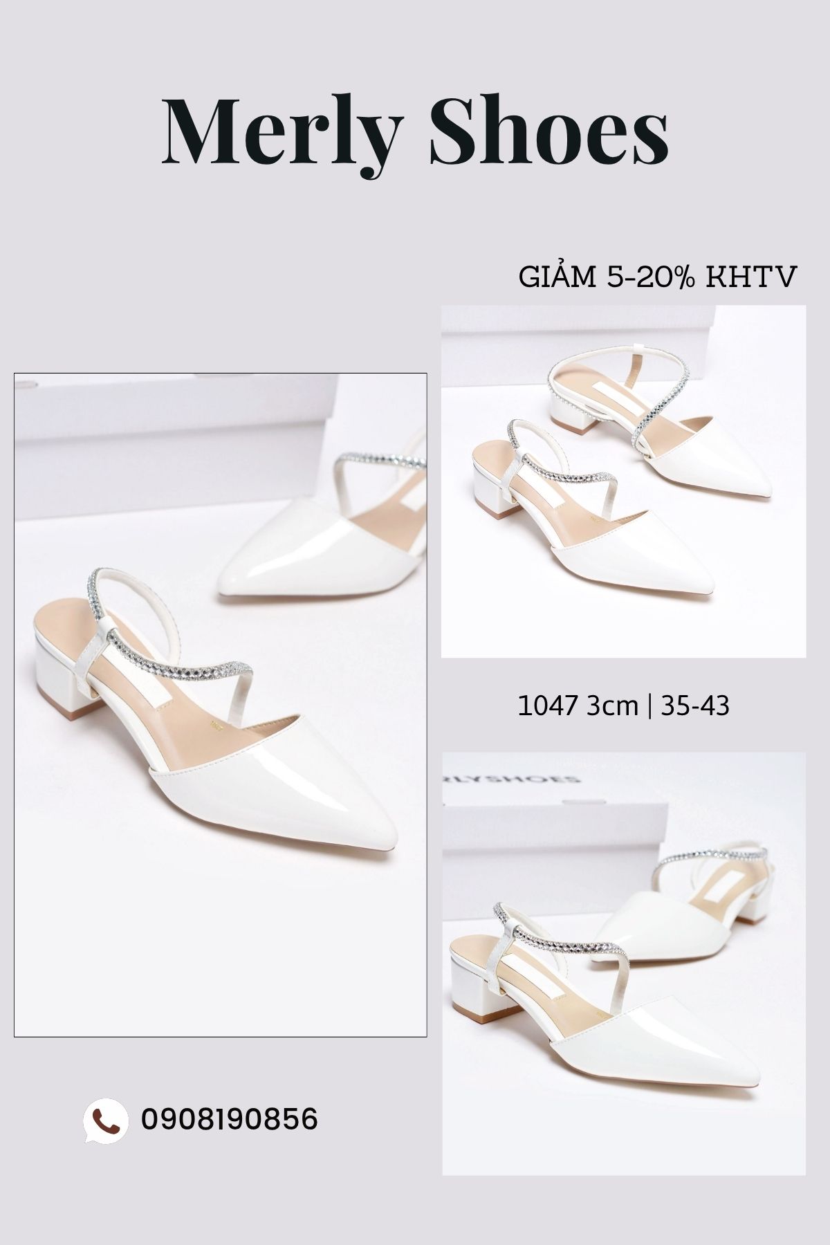 Giày - Em giày gót thấp #3cm bít mũi, trắng bóng đính dây đá sang xịn ...
