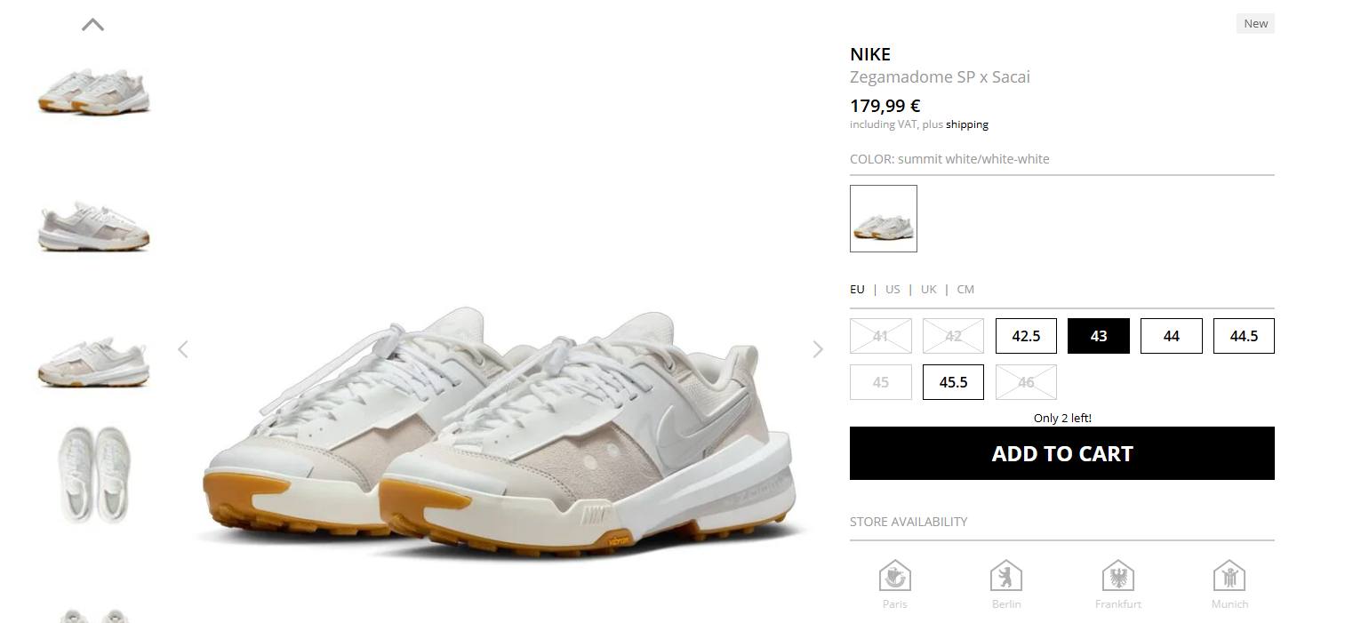 sacai x Nike Zegamadome 'Summit White' Limited restock on Solebox