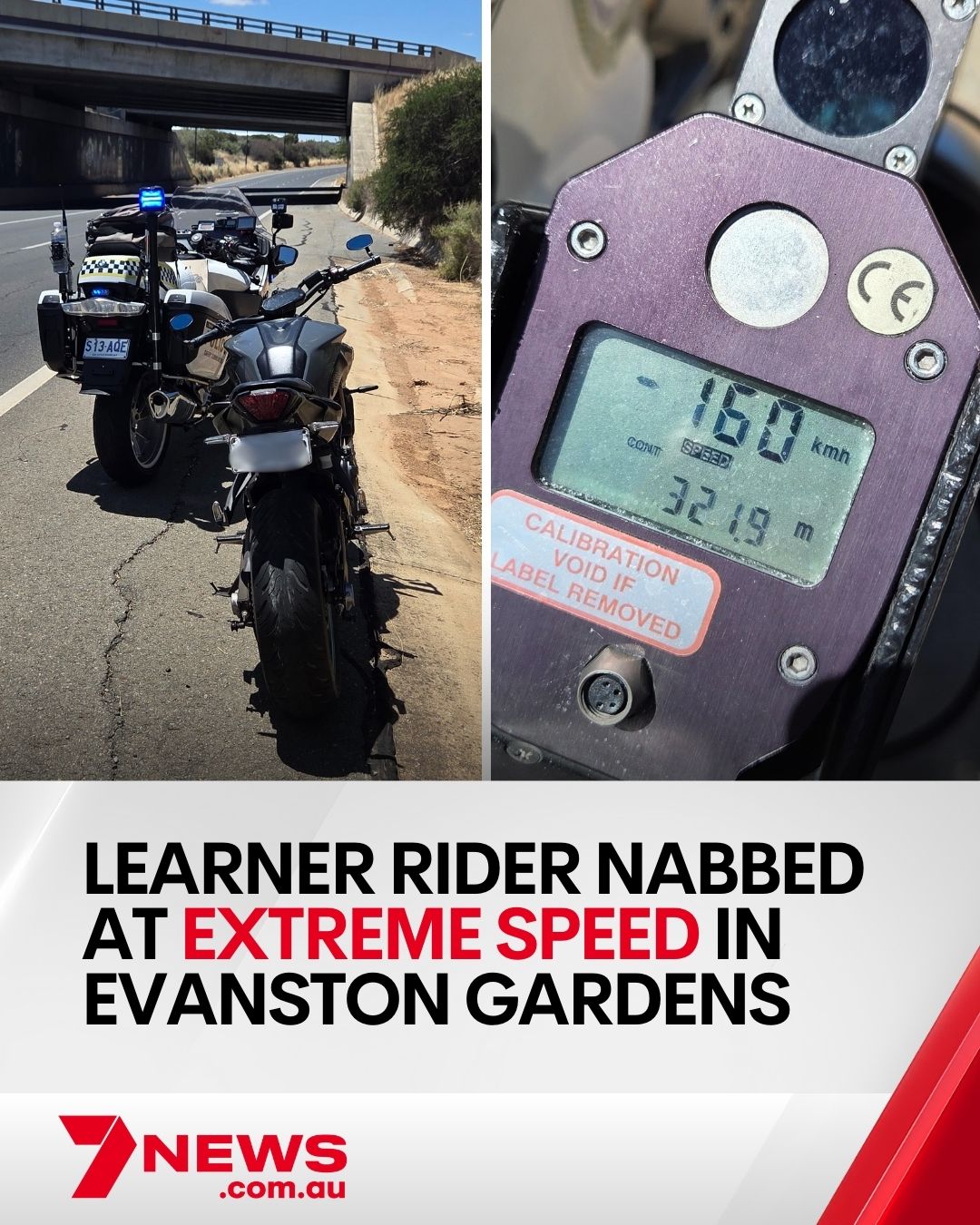 7NEWS - A learner motorbike rider caught doing 160km/h along the Sturt ...