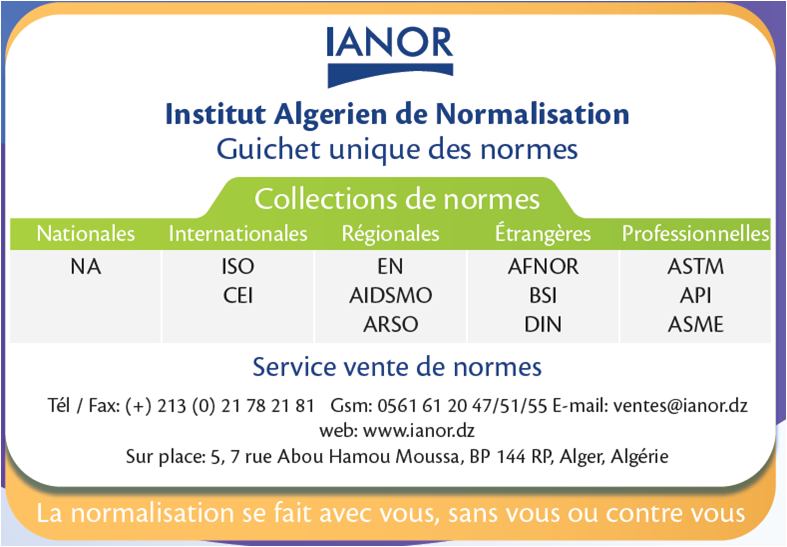 Institut Algérien de Normalisation IANOR المعهد الجزائرى للتقييس | Algiers
