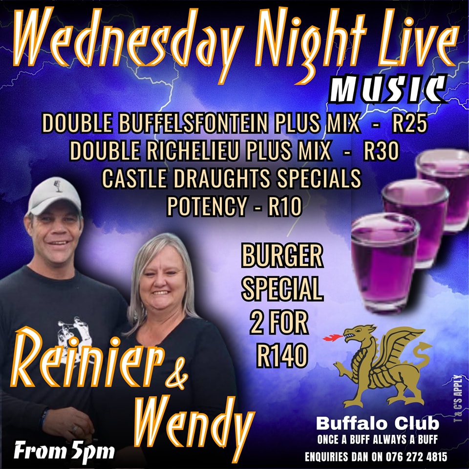 Buffs Club - Live music by Reinier & Wendy from 5pm, Bar Specials & a ...