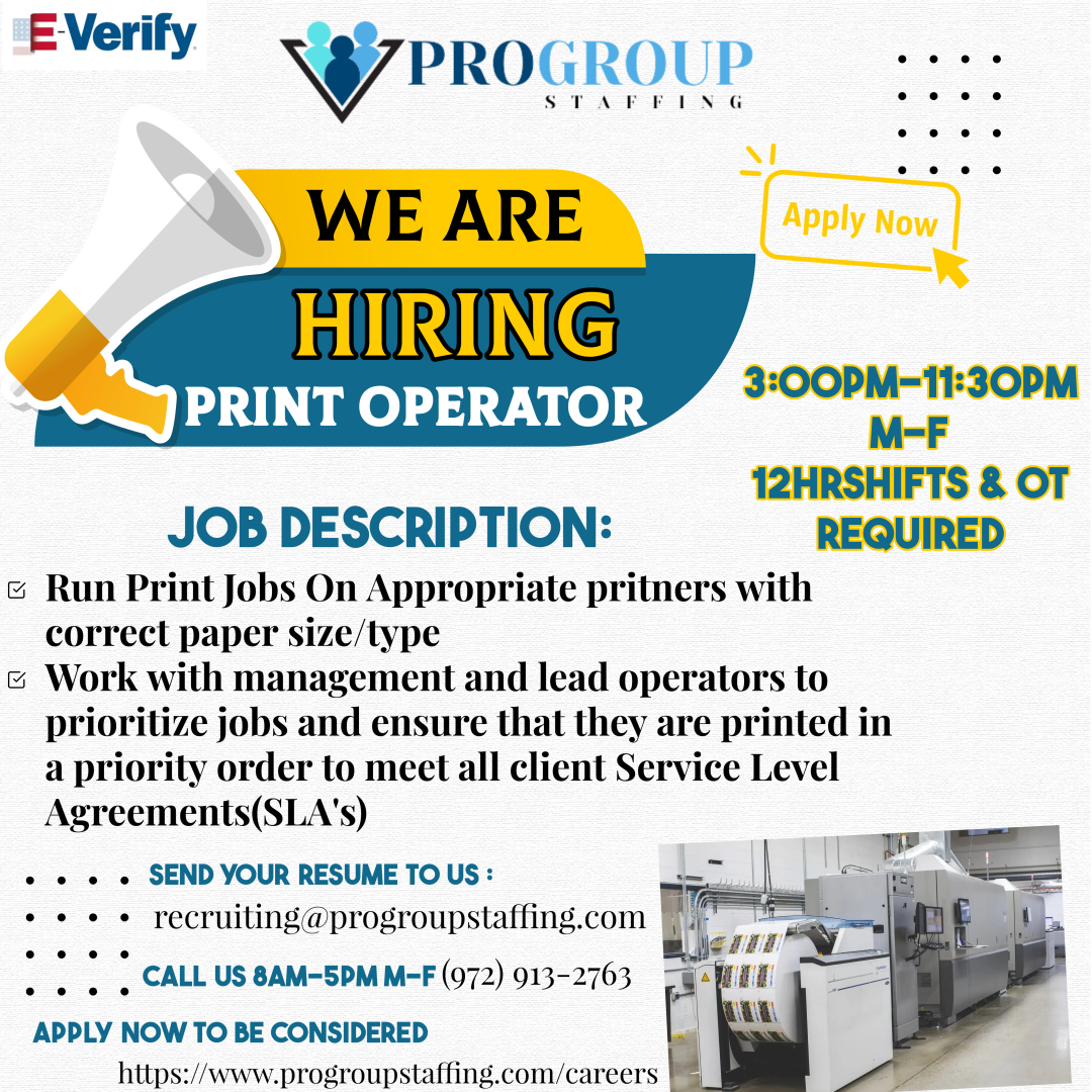 ProGroup Staffing - ‼️WE ARE HIRING, APPLY TODAY, START ASAP‼️ 🔵PRINT ...