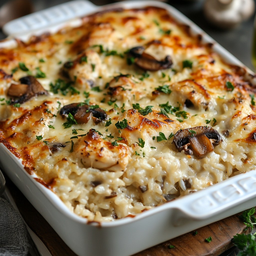 Recette - Gratin de riz au poulet et aux champignons Ingrédients (4 ...