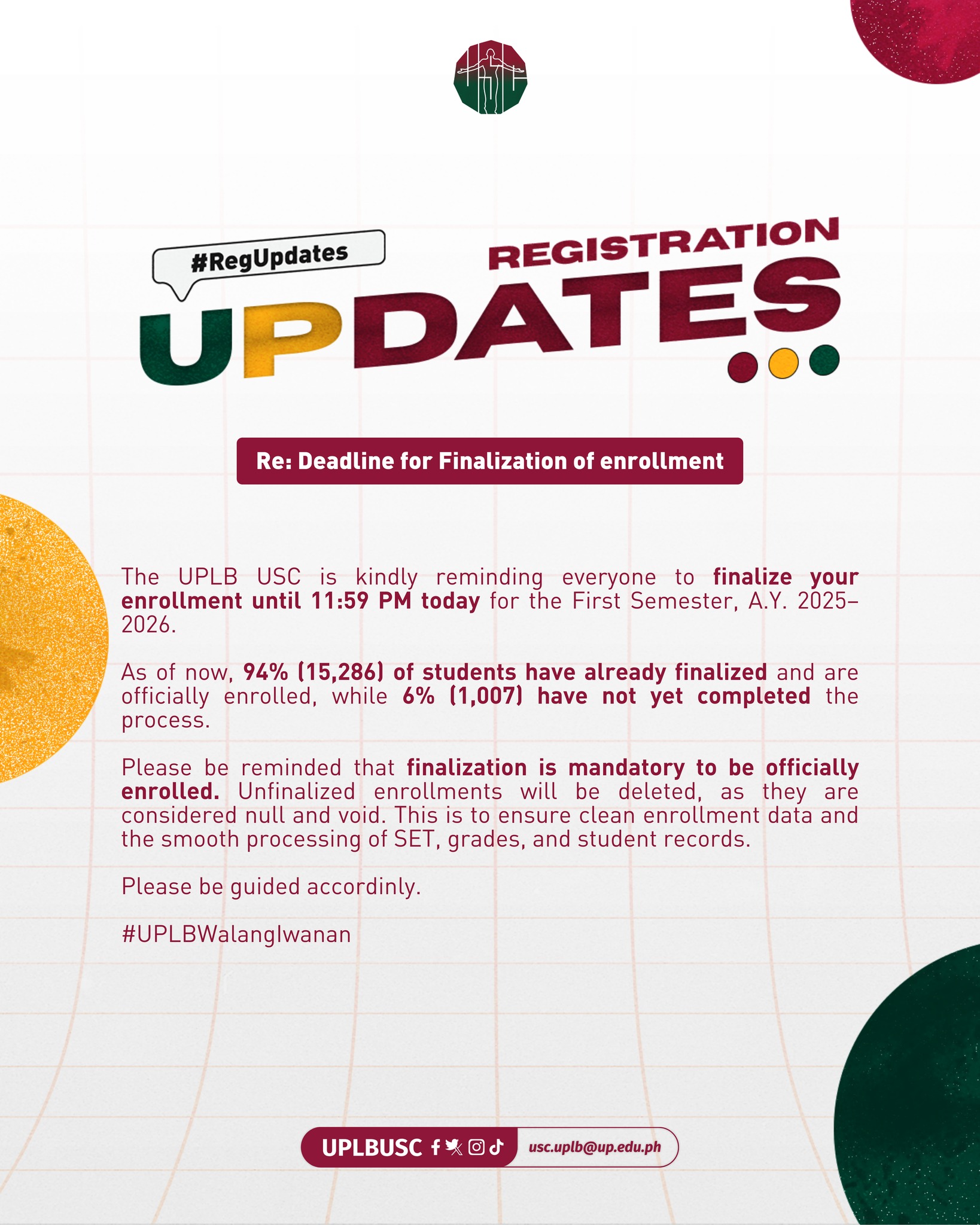 📬 𝗥𝗘𝗚𝗜𝗦𝗧𝗥𝗔𝗧𝗜𝗢𝗡 𝗨𝗣𝗗𝗔𝗧𝗘𝗦... - UPLB University Student Council | Facebook