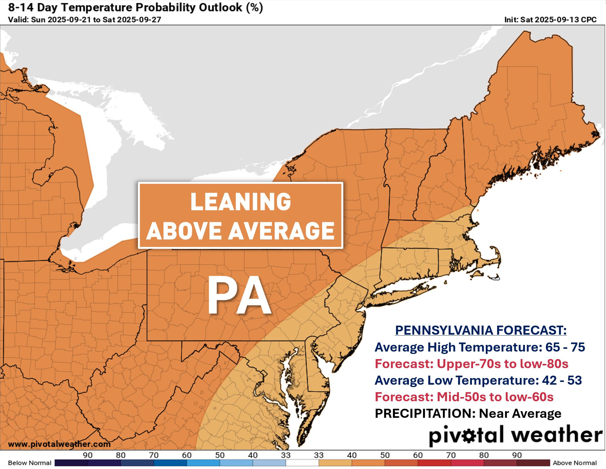 PA - ABOVE AVERAGE TEMPERATURES CONTINUE INTO LATE SEPTEMBER... Above ...