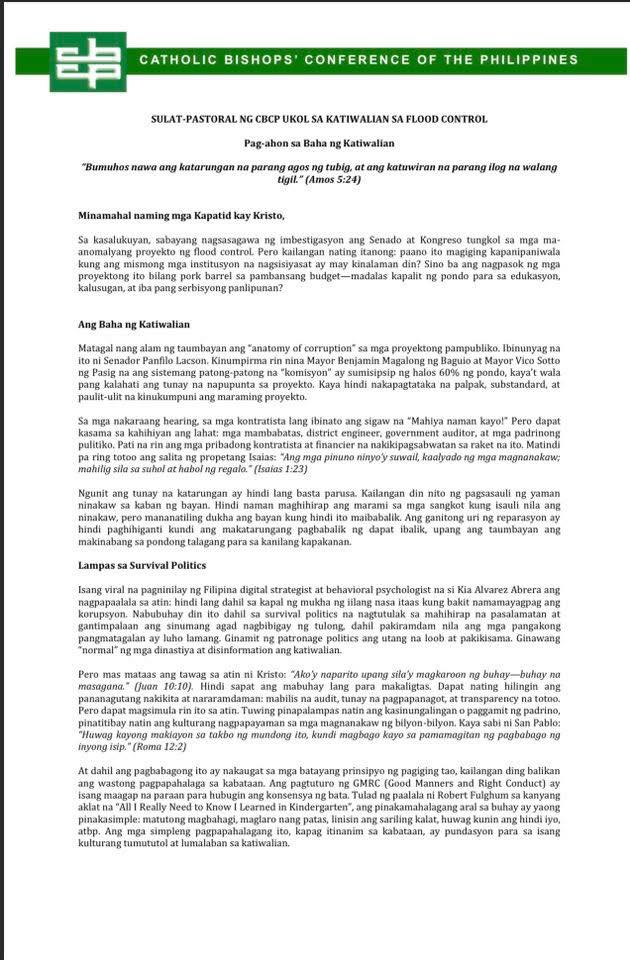 CBCP PASTORAL LETTER ON FLOOD... - Archdiocese of Tuguegarao | Facebook