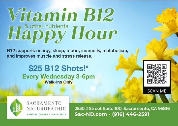 Mark your calendar, EVERY WEDNESDAY 3-6pm is our Vitamin B12 Happy Hour. B12 supports energy, sleep, mood, immunity, metabolism, muscle building, hormone balance and stress resilience. Drop by for a boost! B12