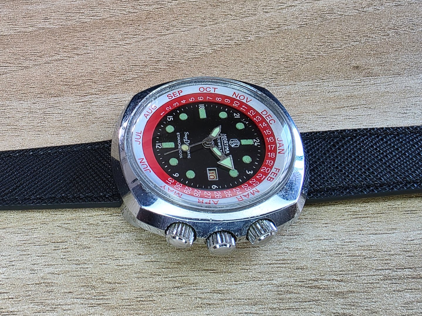 Montre De Plongée Vintage Mortima Super Datomic - Mécanique, Cadran Noir, Années 1970