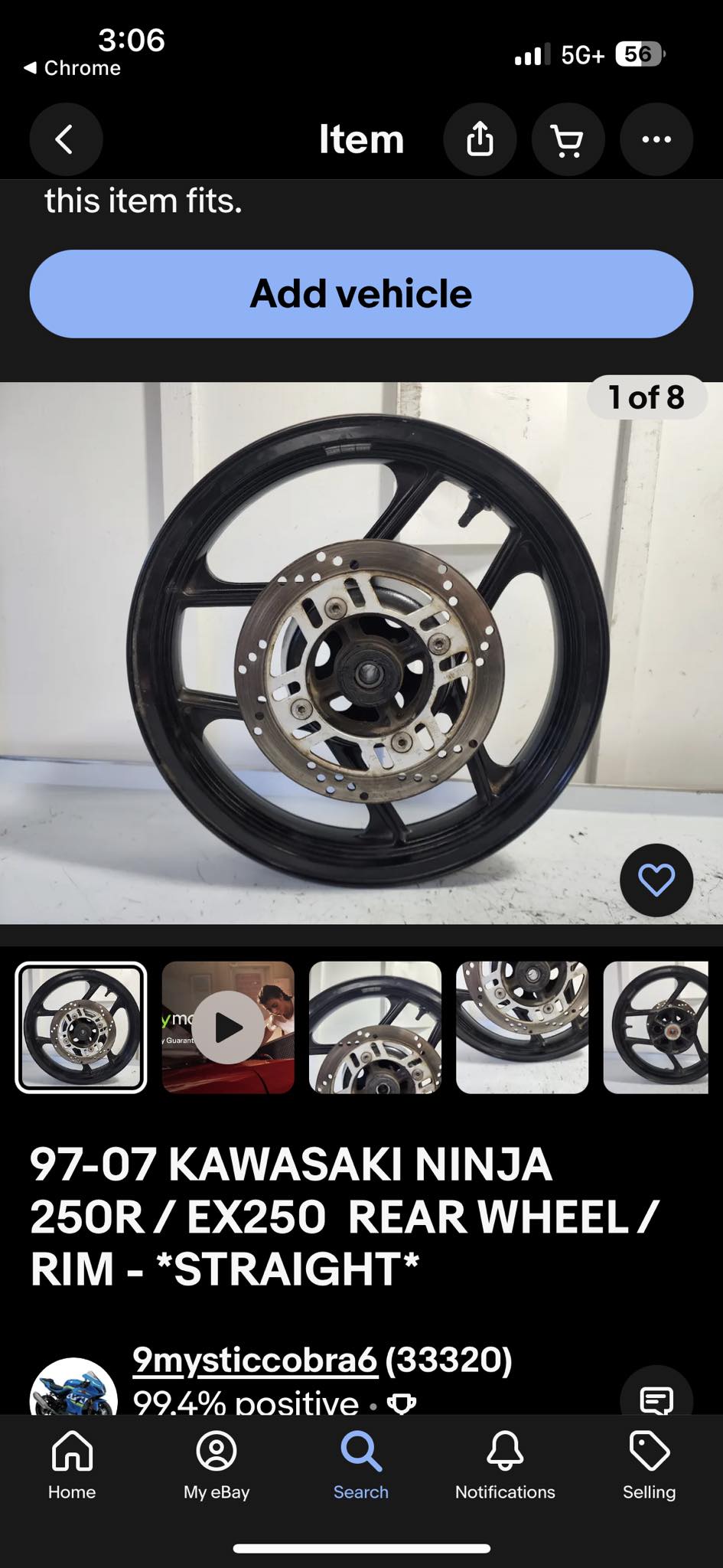 Can a Ninja 250 wheel be used as a replacement for a Tao Tao TBR7