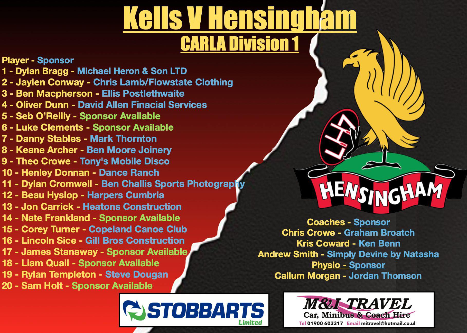 Hensingham - Tonight’s side to face Kells ARLFC in our Cumberland ...