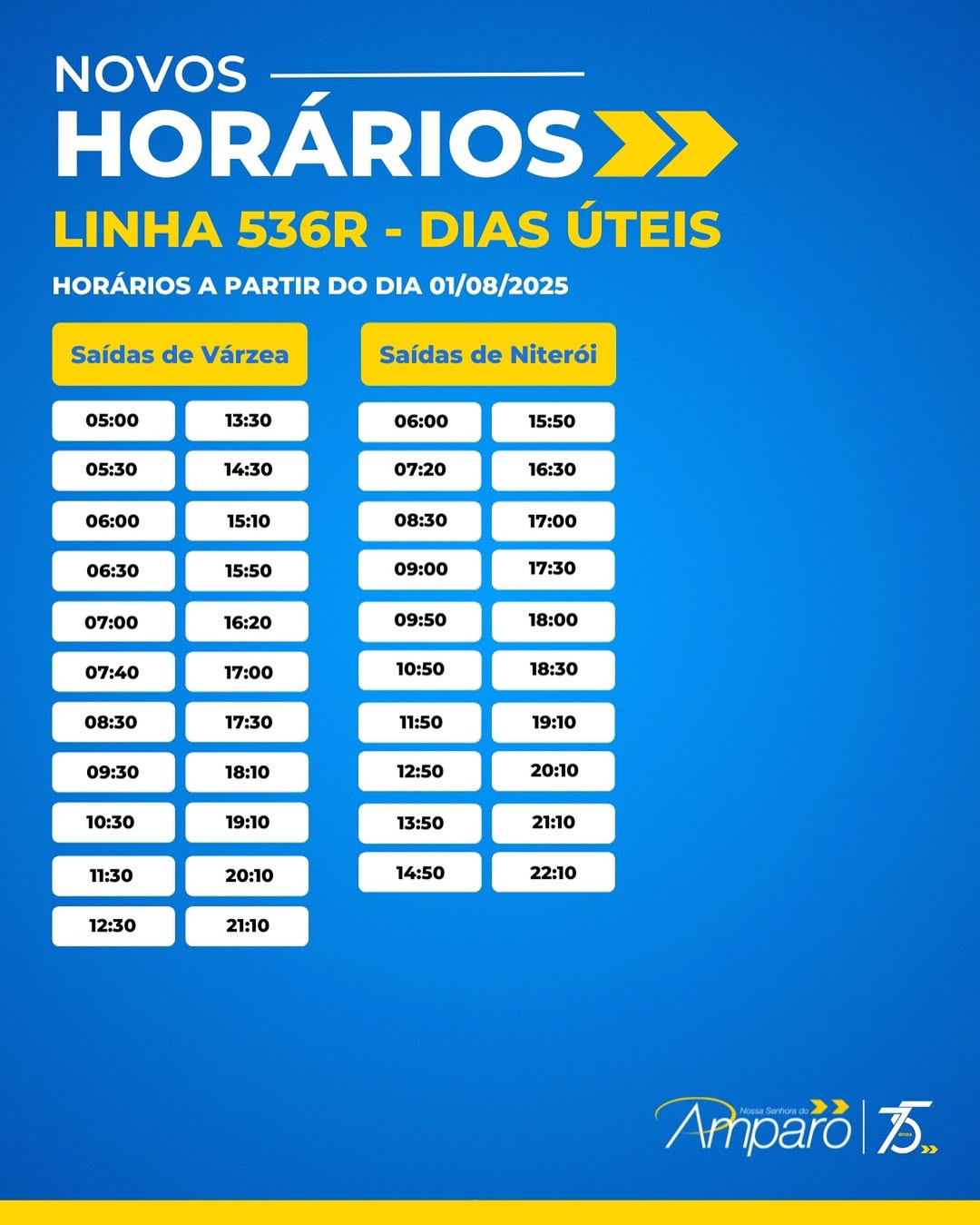 Conectados - 🚌Novos horários da linha #536R (Várzea das Moças x