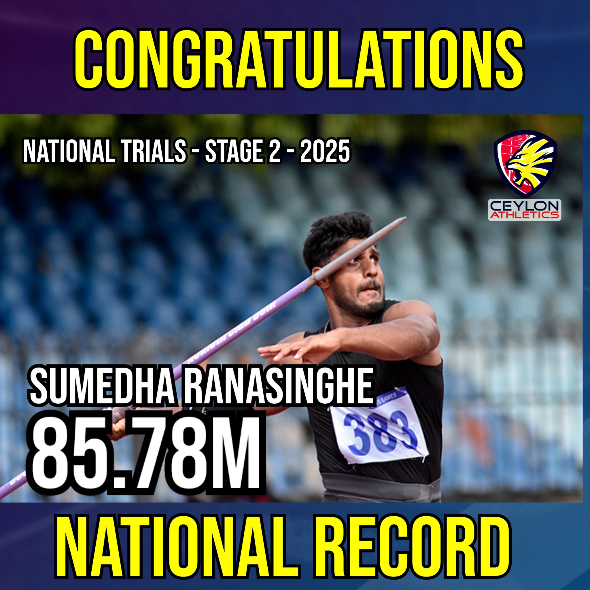 Ceylon - Congratulations !!! A world lead throw by Sumedha Ranasinghe ...