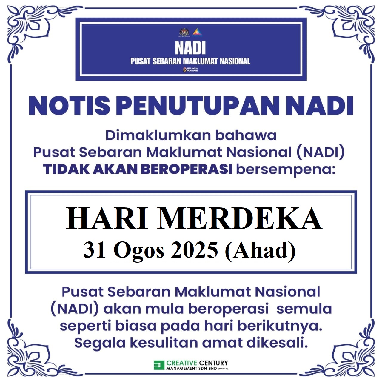 Pusat - NOTIS PENUTUPAN SEMENTARA NADI AIR PANAS untuk makluman, Pusat ...