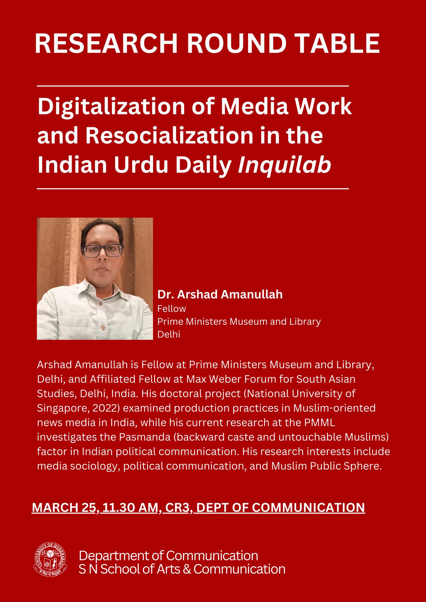Department of Communication, University of Hyderabad - Dr. Usha Raman ...