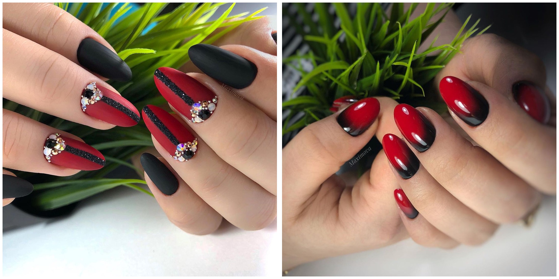 red nails with black dress BABALAL Press on Goth Fake Nails Medium Almond Glue ons Metallic Spider Charm Design Halloween 24Pcs Stiletto Glossy Handmade Manicure Acrylic False Nails : Beauty & Personal Black Red Ombre Press on