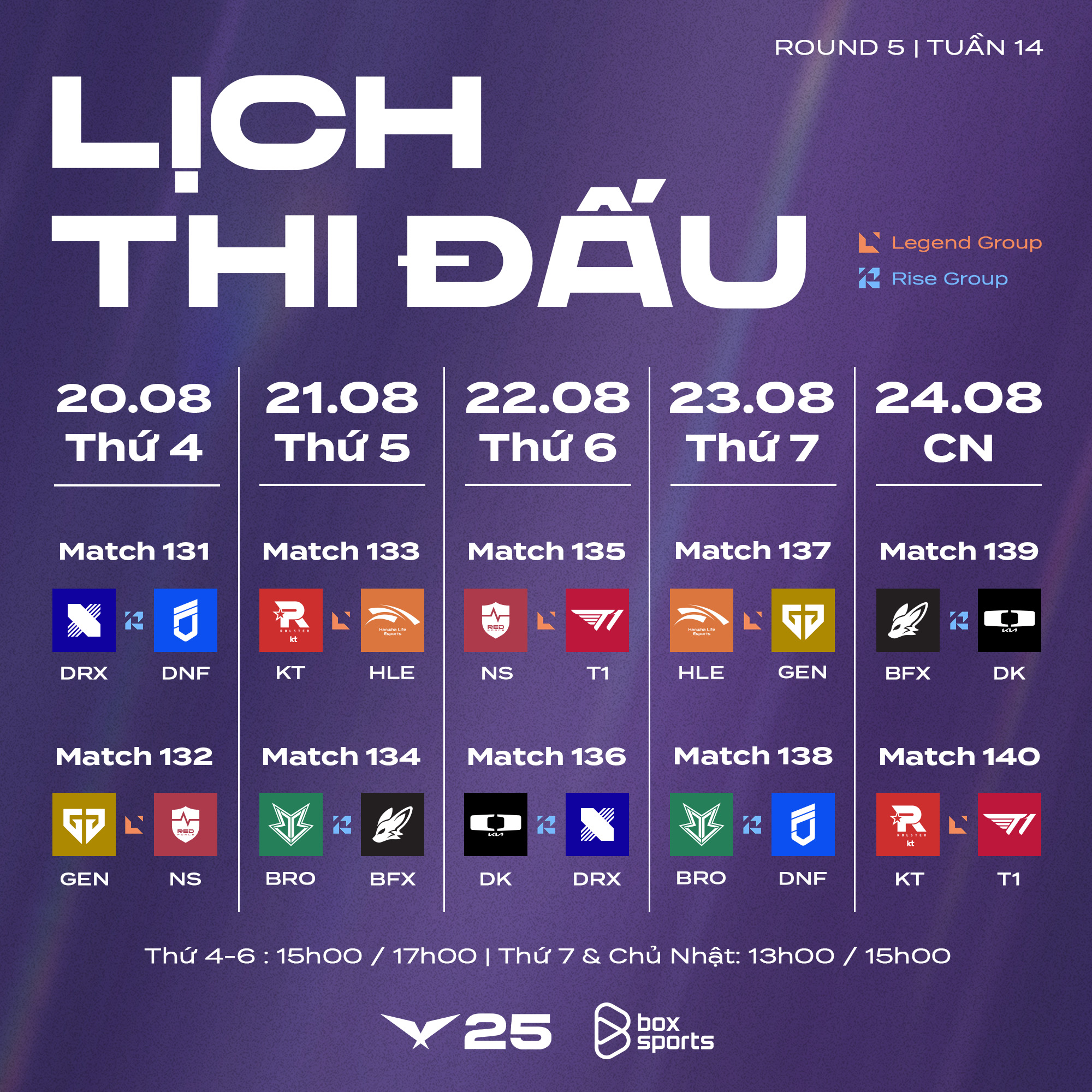 LCK - 2025 LCK REGULAR SEASON / ROUND 5 - LỊCH THI ĐẤU TUẦN 14 ⚔️ Chia ...