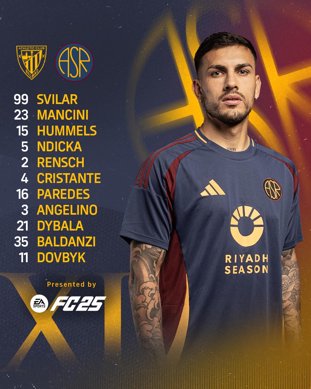 AS Roma - 📋 | Our Starting XI for #AthleticRoma 🐺 FORZA ROMA 💛 ️ # ...