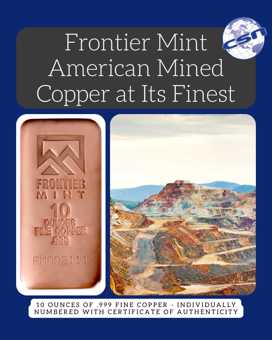 Frontier Mint 10oz pure copper bar for collectors