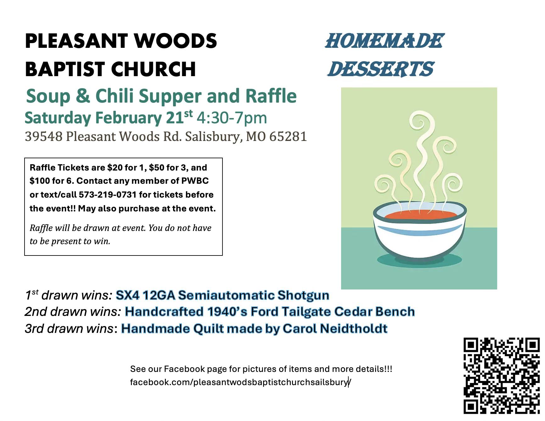 Chili & Soup Dinner, and Raffle