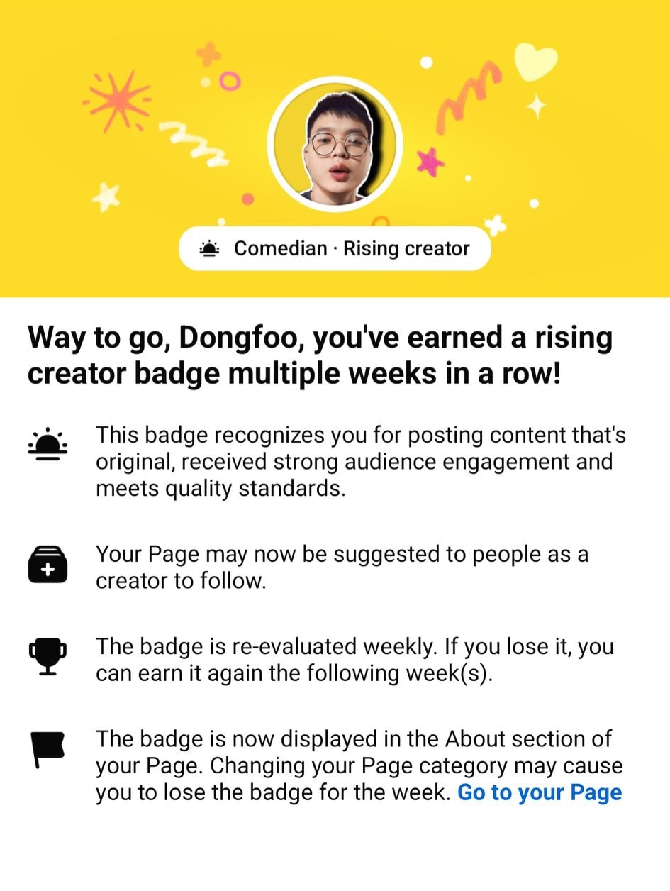 Dongfoo - small achievements matter, thank you🎉 Facebook recognized me ...