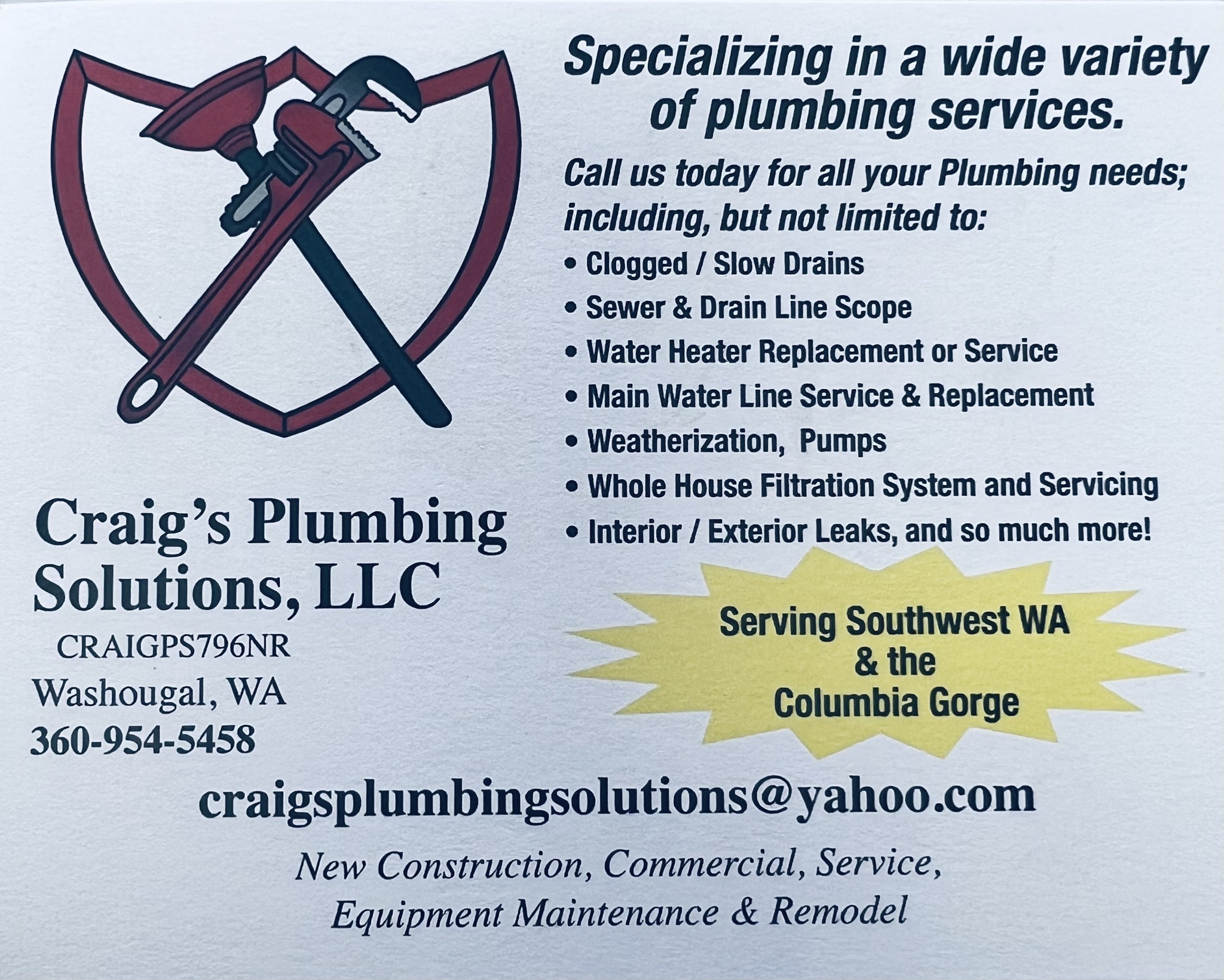 Craig's Plumbing Solutions LLC | Washougal WA