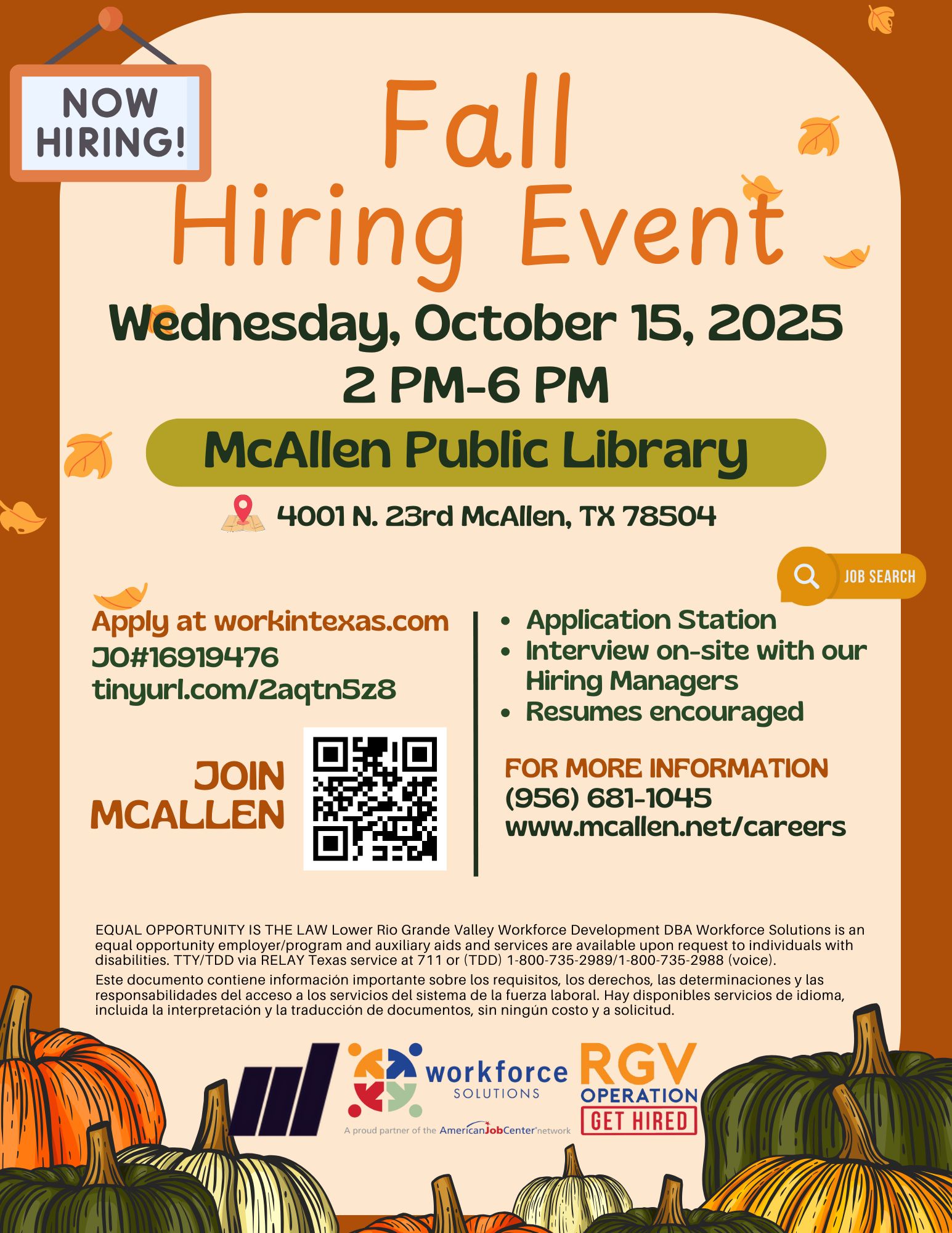 RGV - Join the City of McAllen Fall Hiring Event 🍂 📅Wednesday, October ...